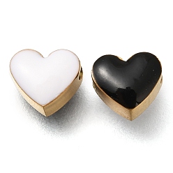 Черный Ионное покрытие (IP) 304 шарики из эмали из нержавеющей стали, двухцветные бусины, сердце, реальный 14 k позолоченный, чёрные, 5x6x4 мм, отверстие : 1.6 мм