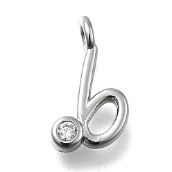 Letter B Латунные микро проложить кубического циркония подвески, письмо амулеты, стойки покрытие, долговечный, без кадмия и без свинца, В письме, 13x7x2 мм, отверстие : 1.6 мм