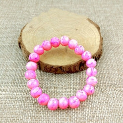 Фуксин Стеклянная имитация натурального агата круглые бусины браслеты из эластичного бисера, фуксиново-красные, 2-3/8 дюйм (6 см)