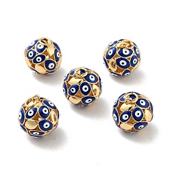 Темно-Синий Круглые подвески с эмалью из латуни с дурным глазом, с прыжковых колец, без кадмия, без никеля и без свинца, реальный 18 k позолоченный, темно-синий, 19 мм, отверстие : 3.4 мм