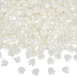 Белый 200шт. аэрозольная краска АБС пластик имитация жемчужных бусин, цветок, белые, 10x11x8.5 мм, отверстие : 1.4 мм
