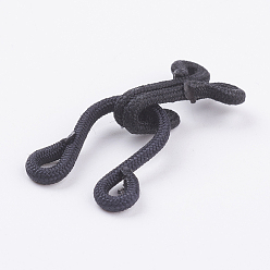 Black Brass Garment Hook and Eye, Collar/Dress/Trouser Buckle Hooks Eyes, with Cloth, Black, 38x13mm, Hole: 2.5mm
