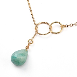 Amazonite teardrop, Natural Amazonite Pendants Necklaces, with Brass Linking Rings & Cable Chains, 304 Stainless Steel Lobster Claw Clasps, 17.52~17.72 inch(44.5~45cm), 2mm