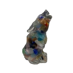 Смешанные камни Украшение для дисплея волка из смолы, с натуральной смешанной каменной крошкой внутри для украшения стола домашнего офиса, 15x25x50 мм