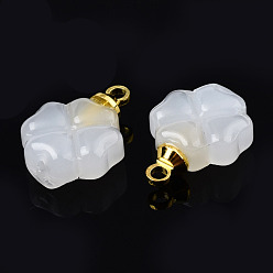 Creamy White Glass Charms, with Golden Brass Loops, Clover, Creamy White, 14.5x10.5x4.5mm, Hole: 1.6mm & 1mm
