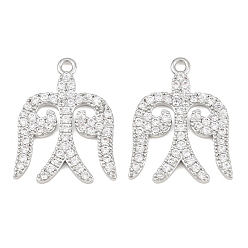 Real Platinum Plated Brass Micro Pave Clear Cubic Zirconia Pendants, Swallow Charms, Real Platinum Plated, 23.5x18.5x3.5mm, Hole: 1.6mm