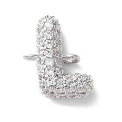 Letter L Латунные микро-паве кубические цирконии буквы ссылки, для изготовления именных ожерелий, долговечный, без кадмия и без свинца, Письмо L, 15x11.5x4 мм, отверстие : 1.5 мм