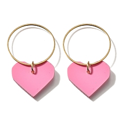 Бледно-Розовый Акриловые подвески, сердце с кольцом, с золотистой петлей, розовый жемчуг, 48.5 мм