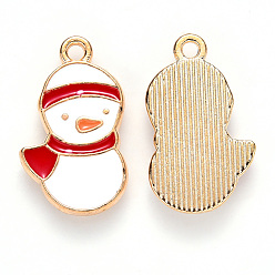 Red Alloy Enamel Pendants, for Christmas, Snowman, Light Gold, Red, 20x12x2mm, Hole: 1.6mm