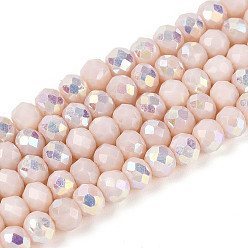Персиковый Слойка Нити из непрозрачных стеклянных бусин-ронделей с цветным покрытием ab, граненые, розовые, 4.5x3.5 мм, отверстие : 0.7~1 мм, около 108~116 шт / нитка, 14.76~16.73'' (37.5~42.5 см)