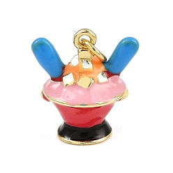 Pink Латунь эмаль подвески, мороженое прелести, реальный 18 k позолоченный, долговечный, стойки покрытие, без свинца и без кадмия, розовые, 14x13x10 мм, отверстие : 1.9 мм