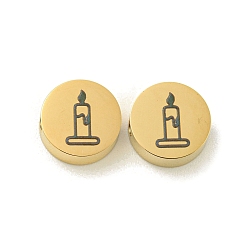 Другие Хэллоуин 304 бусы из нержавеющей стали, реальный 18 k позолоченный, плоско-круглые, свеча, 8x3 мм, отверстие : 2 мм