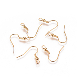 Golden 304 Stainless Steel Earring Hooks, with Horizontal Loop, Golden, 20x20x3mm, Hole: 2mm, 22 Gauge, Pin: 0.6mm