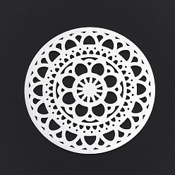 Silver Aluminium Filigree Joiners Links, Laser Cut Filigree Joiners Links, Flat Round, Silver Color Plated, 50x1mm