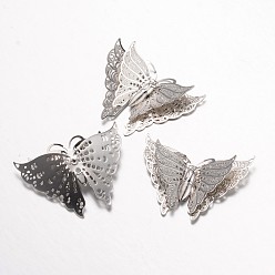 Platinum Brass Cabochons, Butterfly, Platinum, 27.5x31~35x6mm