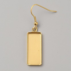 Золотой 304 нержавеющей стали серьги крюков, проволока для ушей с пустыми подвесными лотками, прямоугольные серьги оправа для кабошона, золотые, 21 датчик, 49 мм, штифты : 0.7 мм, лоток : 10x25 мм