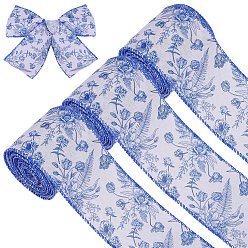 Синий Лента из искусственной ткани из полиэстера, цветочным узором, плоский, синие, 2-1/2 дюйм (63 мм), около 5.00 ярдов (4.57 м) / рулон