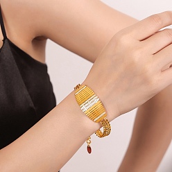 Golden Cubic Zirconia Oval Link Bracelet with 304 Stainless Steel Chains, Golden, 6-3/4 inch(17.2cm)