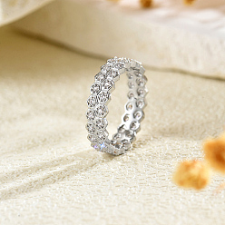 Platinum Brass Micro Pave Cubic Zirconia Finger Rings for Women, Hexagon, Platinum, US Size 6(16.5mm)
