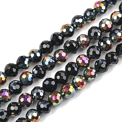 Черный Гальванизируйте прозрачные стеклянные бусины, круглые, граненый(96 граненый), чёрные, 4~4.5 мм, отверстие : 1 мм, около 95 шт / нитка, 14.76'' (37.5 см)