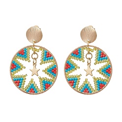 Золотой Женские серьги-гвоздики из стеклянного бисера, плоские, круглые, с 304 подвеской в виде звезды из нержавеющей стали, золотые, 48x35.5 мм