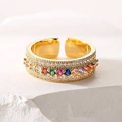 Золотой Латунные микропаве цветные кубические цирконии регулируемые манжеты кольца для женщин, золотые, внутренний диаметр: регулируемый