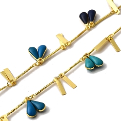 Настоящее золото 18K Латунная эмалевая каплевидная форма с прямоугольными звеньями цепи, без свинца и без кадмия, долговечный, стойки покрытие, пайки, с катушкой, реальный 18 k позолоченный, 15x1.5x1 мм