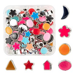 Mixed Color 70Pcs 7 Style UV Plating Acrylic European Beads, with Enamel, Large Hole Beads, Flower & Flat Round & Oval & Allow & Star & Moon & Triangle, Mixed Color, 10.5~15x7.5~11.5x7.5~10mm, Hole: 4~5mm, 10pcs/style