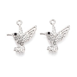 Платина Подвески из сплава и хрустальных страз, амулеты птиц, платина, 24x19.5x3 мм, отверстие : 1.6 мм