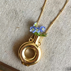 Golden Alloy Donut Shape Wearable Flower Vase Pendant Necklaces for Women, Golden, 15.75 inch(40cm)
