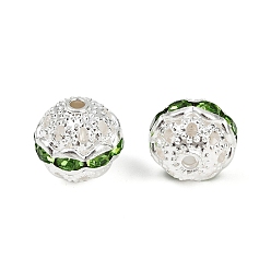 Зеленый Латунные бусины со стразами , класс А, круглые, серебряный цвет гальваническим, зелёные, Размер : диаметром около 10 мм , отверстие : 1.2 мм