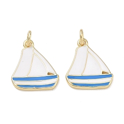 Blau Gestellmessinganhänger, mit Emaille, Segelboot Charme, cadmiumfrei und bleifrei, langlebig überzogen, echt 18 k vergoldet, Blau, 17x15x1.7 mm, Bohrung: 3.5 mm