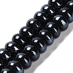 Черный Фарфоровые бусины-рондели, чёрные, 8.5x5.5 мм, отверстие : 1.8 мм, около 55 шт / нитка, 28~30 см