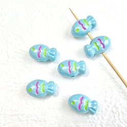 Небесно-голубой Непрозрачные акриловые бусины, рыба, голубой, 22x13 мм, отверстие : 3.3 мм