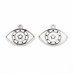 Argent Antique Pendentif en alliage de style tibétain avec émail et strass, sans cadmium et sans plomb, oeil, argent antique, s'adapter pour 0.9 mm strass, 17x22x1.5mm, Trou: 1.8mm