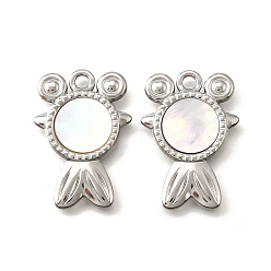 Fish 304 подвески из нержавеющей стали с натуральными белыми ракушками, прелести морских животных, цвет нержавеющей стали, рыба, 26x18x2 мм, отверстие : 2.5 мм