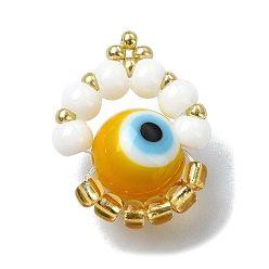 Золотистый Подвески из семян своими руками, бусины с бисером, кольцо с дурным глазом, золотые, 20x17x10 мм, отверстие : 1 мм