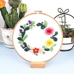 Colorful Flower Pattern Embroidery Kits, Including Embroidery Cloth & Thread, Needle, Instruction Sheet, Colorful, 220x150mm