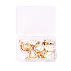 Blanc Antique  Pendentifs en alliage d'émail doré, coquille, or, blanc antique, 24.5x19x2.5mm, Trou: 4x2.5mm, 10 pcs / boîte