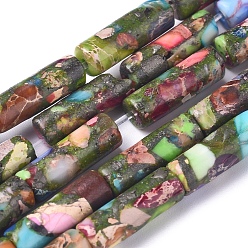Imperial Jasper Synthetic Gold Line Imperial Jasper Beads Strands, Dyed, Column, 13x4mm, Hole: 0.7mm, about 31 pcs/Strand, 15.75 inch(40 cm) 