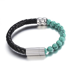 Синтетическая Бирюза Браслеты из микрофибры, с 304 магнитной застежкой из нержавеющей стали и бусиной из синтетической бирюзы., 8-5/8 дюйм (220 мм) x 8x8 мм