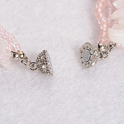 Rose Quartz Rose Quartz Multi-strand Bracelets, with Glass Beads and Magnetic Clasps, 210~220mm