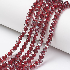 Коричневый Гальванизируйте прозрачное стекло бисер нитей, наполовину покрытый, граненые, рондель, коричневые, 4x3 мм, отверстие : 0.4 мм, около 109~112 шт / нитка, 14.56~14.96 дюйм (37~38 см)