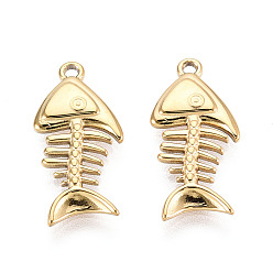 Настоящее золото 18K 304 подвески из нержавеющей стали Fishbone, ионное покрытие (ip), реальный 18 k позолоченный, 20.5x10x2 мм, отверстие : 1.4 мм