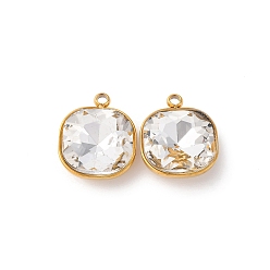 Кристалл Ионное покрытие (ip) 304 подвески из нержавеющей стали со стразами, квадратных амулеты, реальный 18 k позолоченный, кристалл, 16x13x6 мм, отверстие : 1.6 мм