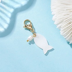 Золотой Подвесные украшения из ракушек и культивированного пресноводного жемчуга, 304 подвески-застежки-лобстеры из нержавеющей стали для украшений сумок, золотые, 40 мм