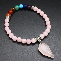 Розовый Кварц Натуральный розовый кварц бисером браслеты простирания, браслеты с подвесками для женщин, форма ножа, внутренний диаметр: 2-3/8 дюйм (6 см)