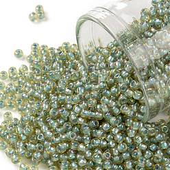 (1848) Blue Mint Lined Light Topaz Rainbow TOHO Round Seed Beads, Japanese Seed Beads, (1848) Blue Mint Lined Light Topaz Rainbow, 11/0, 2.2mm, Hole: 0.8mm, about 5555pcs/50g