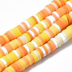 Orange Handmade Polymer Clay Beads Strands, for DIY Jewelry Crafts Supplies, Heishi Beads, Disc/Flat Round, Orange, 4x0.5~1mm, Hole: 1.4mm, about 350~410pcs/strand, 15.75 inch~16.14 inch(40~41cm)