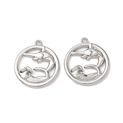Плоский Круглый Подвески из нержавеющей стали 304, цвет нержавеющей стали, плоские круглые с дельфином, 25x22x2 мм, отверстие : 1.6 мм
